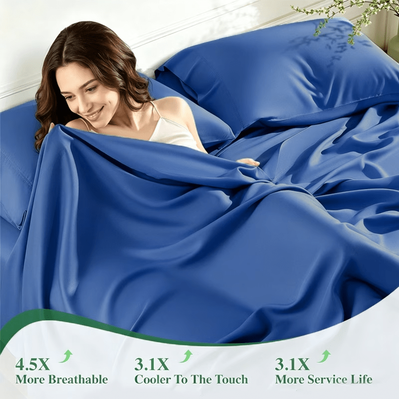 4pcs Bamboo Fiber Sheet Set, 2200 Thread Count Silver Ion Sheet Set, Suitable for Heat-Sensitive Individuals, Cool, Soft And Breathable, 16-18 Inch Deep Pocket Sheets, Suitable for Hotels, Hospitals, Schools, Dormitories, Local Warehouses