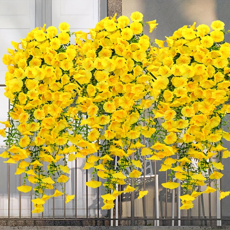 Morning Glory Faux Flower Bundles, 4-Piece Artificial Hanging Floral Decor for Front Porch Planters, Window Boxes, Garden Displays and Home Styling