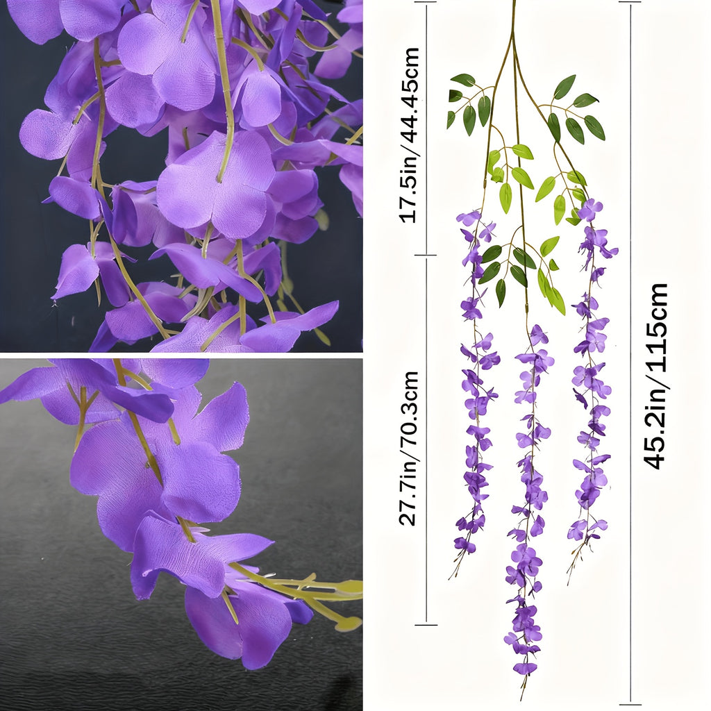 24 Pack (Total 90 Feet) Artificial Fake Wisteria Vine Rattan Hanging Garland Flowers String Home Party Wedding Decor (24, Purple)