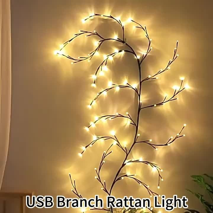 96 LED Brown Vine Fairy Lights - 6ft Flexible Bendable Artificial Willow Branches with 8 Modes, USB Powered Remote Control for Indoor Home Decor, Weddings, Christmas, Valentine's, Thanksgiving & Holiday Party Decorations, Remote Controlled Fairy Lights, W