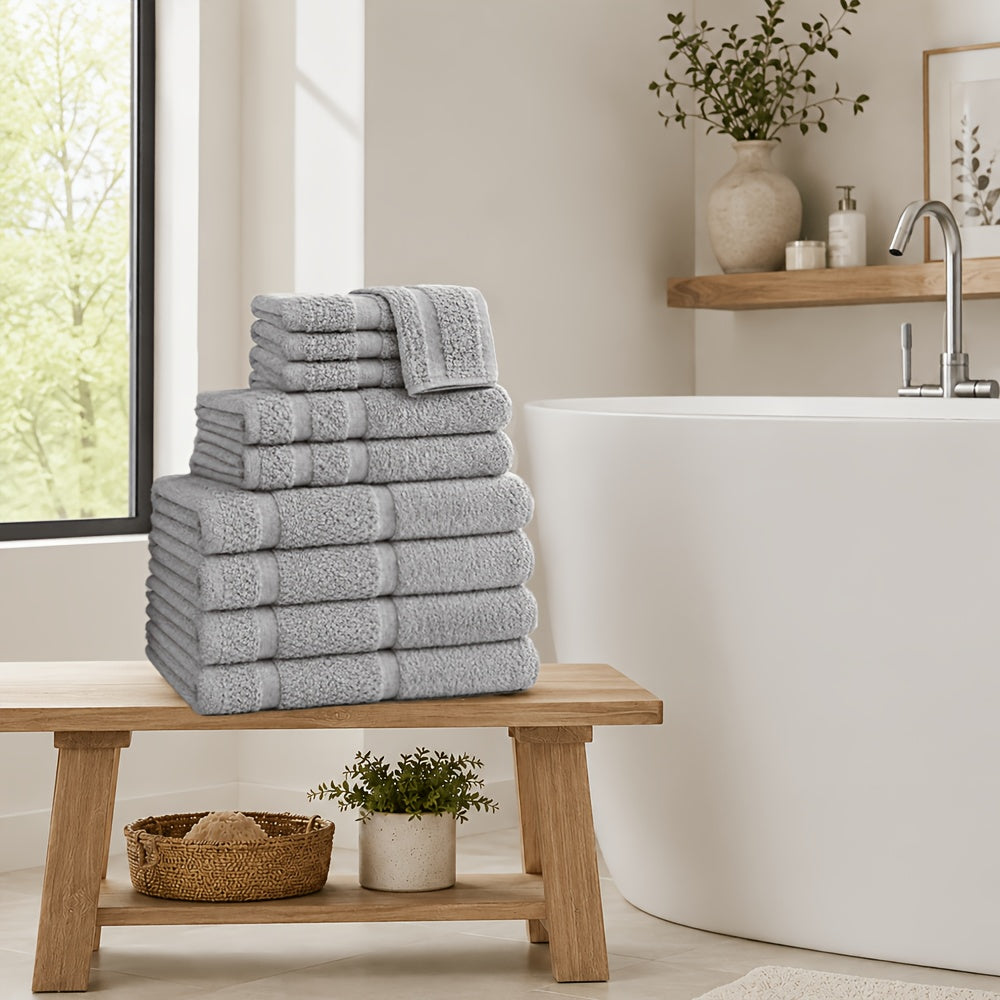 32pcs/16pcs/10pcs Bath Towel Set, 4pcs Bath Towels&2pcs Hand Towels&4pcs Washcloths, Solid Color, Cotton Towel, Absorbent, Quick-drying, Soft And Comfortable, Bathroom Supplies, Towels for Bathroom, Shower And Hotel