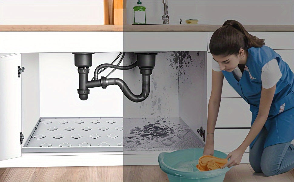 Waterproof Kitchen Undersink Mat, 34" X 22" Silicone Undersink Mat For The Bottom Of The Kitchen Sink, Undersink Drip Tray Liner For Kitchen Bathroom Cabinets, Can Hold Up To 3, 3 Cups Of Liquid.
