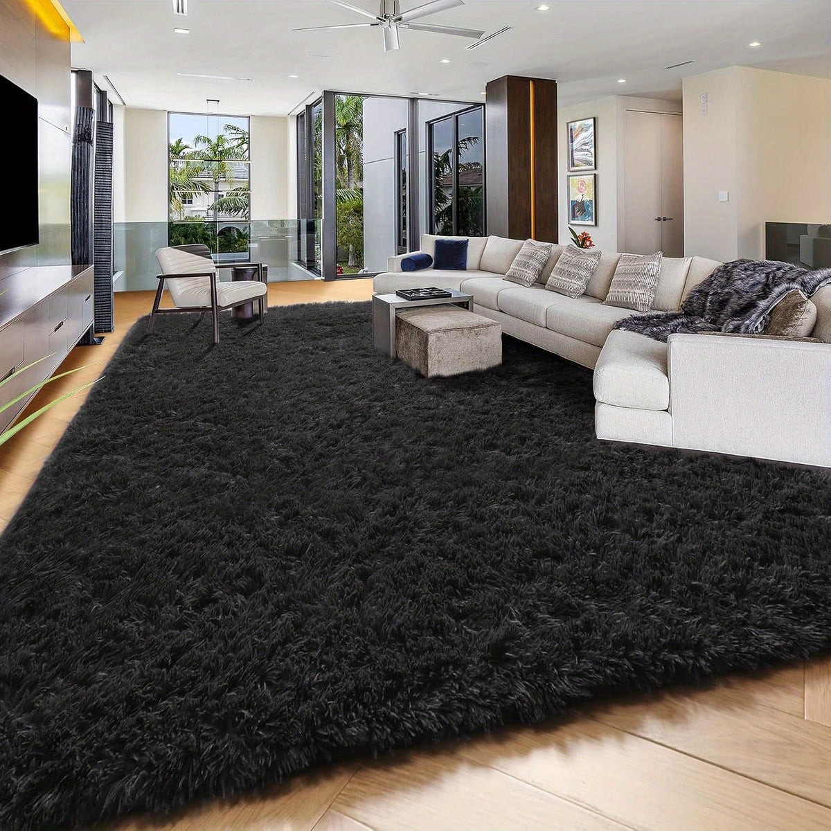 8x10 Feet Luxury Plush Large Rug For Living Room, Fuzzy Plush Large Area Rug, Fluffy Modern Non Slip Soft Furry Carpet For Bedroom Study Room Teens Dorm Home Decor Christmas Gift