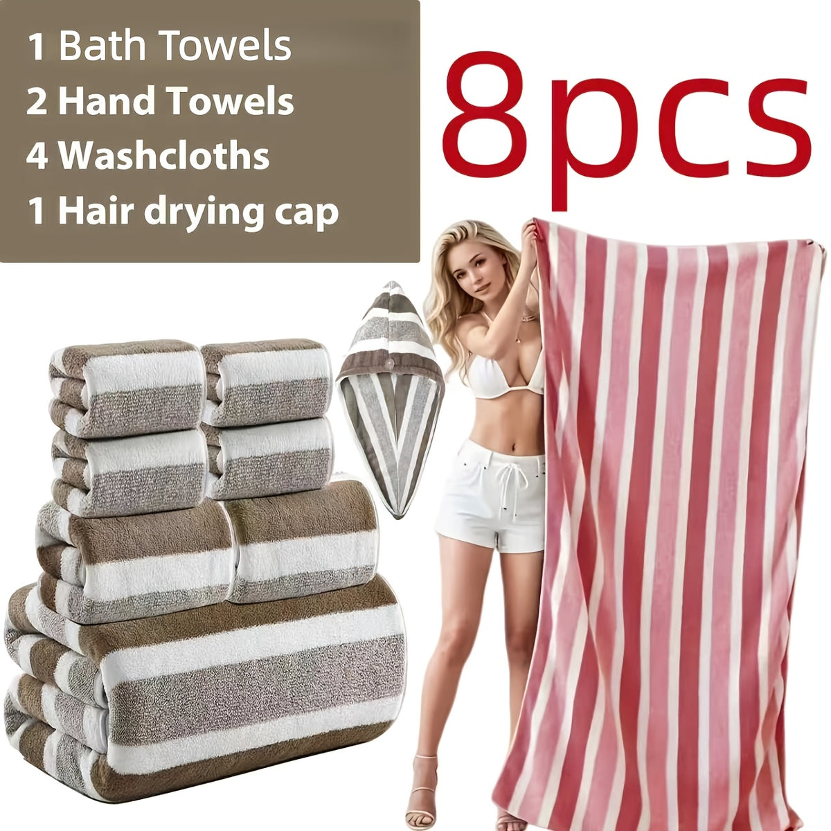 [Ultra-Soft Towel Set] 12/8pcs Towel Set, Ultra-Soft Towel Set with Excellent Absorbency And Quick-Drying Performance, 8pcss Include (1 Large Bath Towel, 2 Medium Bath Towels, 4 Small Bath Towels, 1 Hair-Drying Towel)