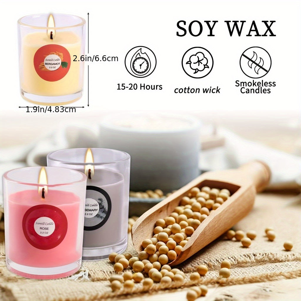20pcs Scented Candles (2.6inch X 1.9inch), Containing 10 Different Scents, Packaged in Glass Jars Made of Soy Wax. The Fragrance Is Rich And Suitable for Use on Occasions Such As Ladies' Birthdays, Presidents' Day, Halloween, Christmas, Etc
