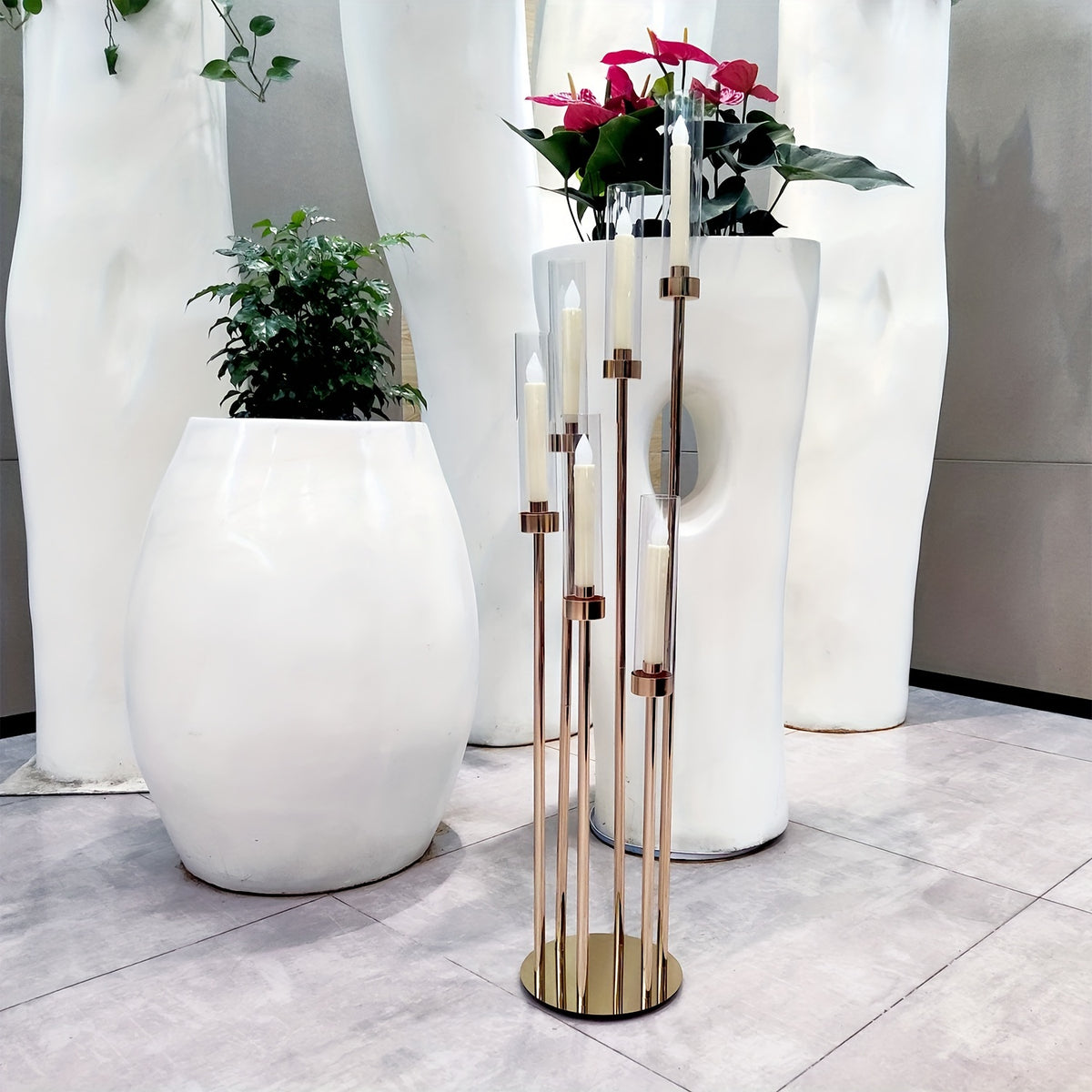 2 Sets Floor Candelabra 6 Arms 46'' Tall Candle Holder with 12pcs LED Candle for Valentine's day, Candelabra Centerpieces for Table, Metal Candlestick Set with Acrylic Lampshade for Wedding Decor (Golden) Seasonal Holiday Decoration,Candleholders