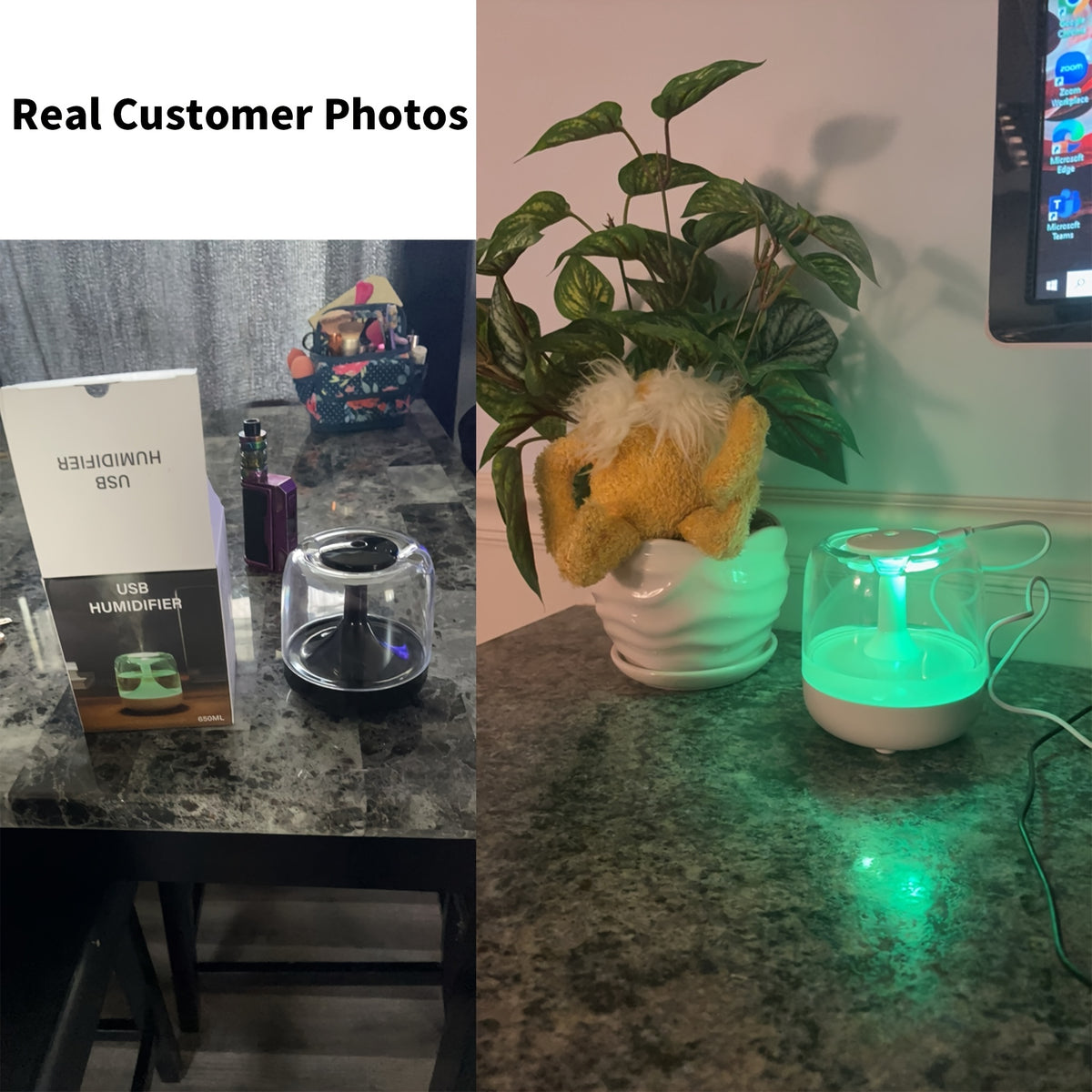 USB Cool Mist Humidifier, Quiet Desktop Air Care with 7-Color Night Light and Visible Water Level for Bedroom, Home Office and Bedside Use