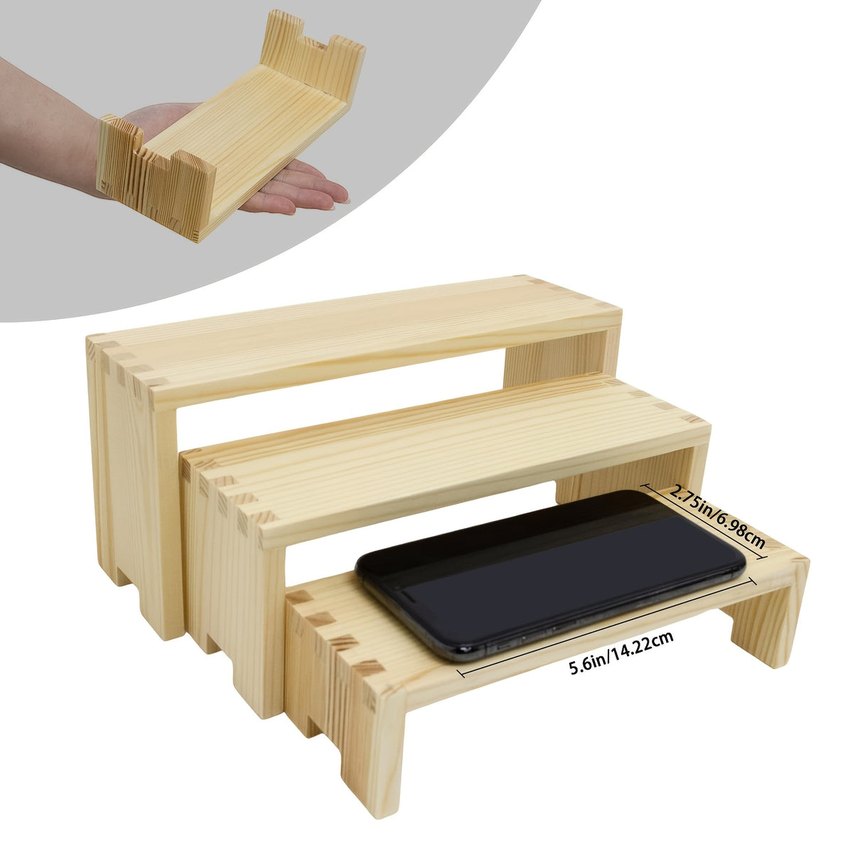 Three-Tier Wooden Display Rack - a Modern Rectangular Home Decor Storage Shelf, a Space-Saving Tabletop Organizer