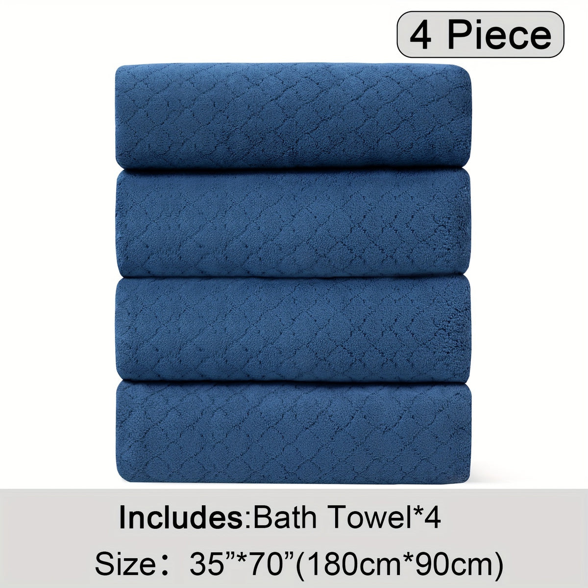 4pcs Oversized Bath Towel Set in Sleek Blue - Ultra Soft, Highly Absorbent, Quick-Dry Microfiber with Diamond Pattern - Includes 4 Bath Towels, and Matching Beach Chair Cover - Ideal for for Bathroom Hotels Gym, Valentine's Day Gift, Wash Cloths