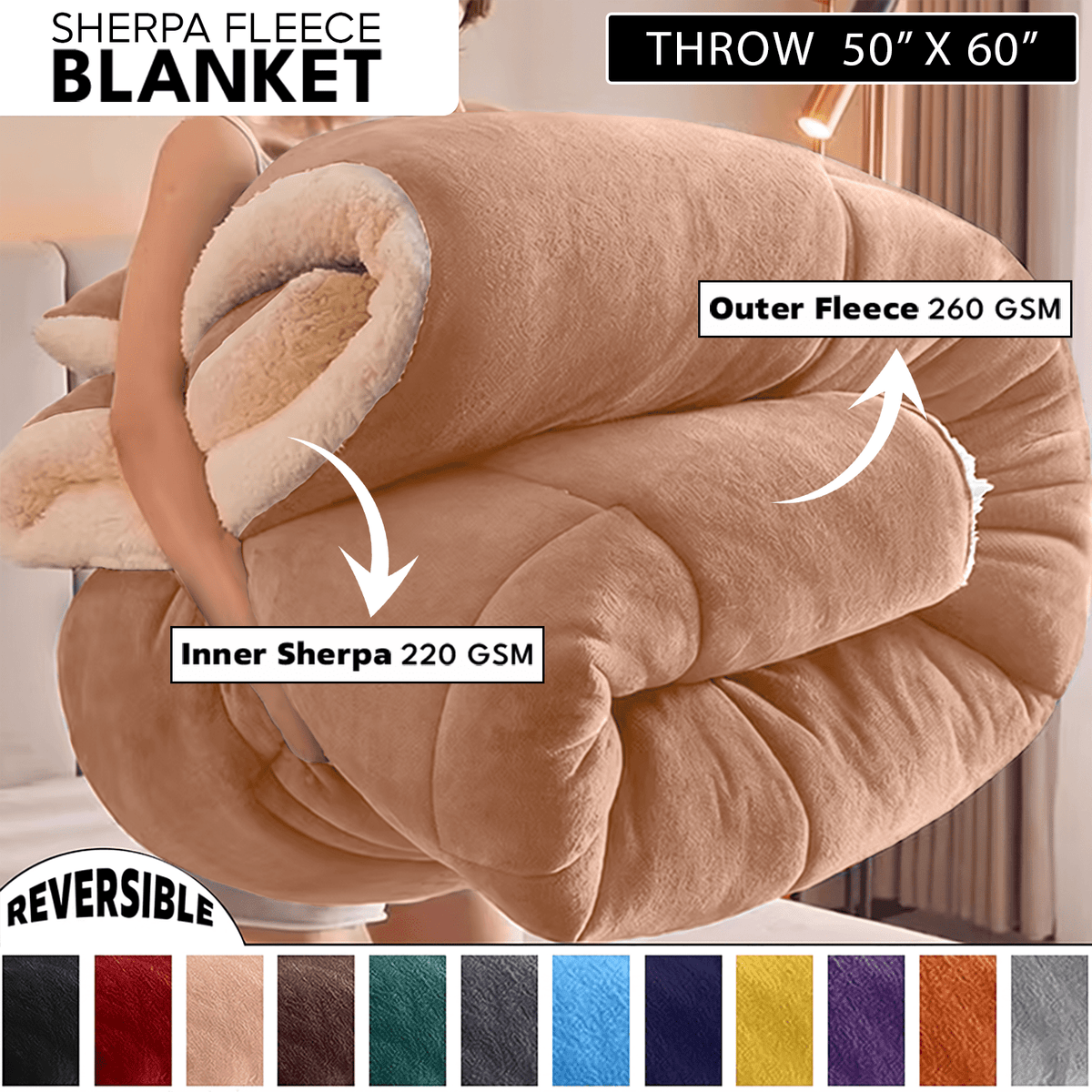 480GSM Heavy Sherpa Fleece Blanket – Double-Sided Warm Throw for Couch, Bed, Office and Travel, Reversible All Season Comfort, Room & Sofa Decoration, Holiday Gift, Sofa Blankets