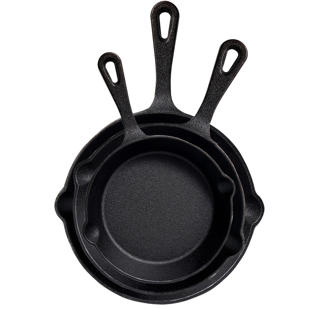 Cast Iron Skillet, Cast Iron Frying Pan Uncoated Set, Frying Pan with Drip Spout, Heavy Duty Pan Cookware, Household Pans, Kitchen Accessories, Home Cooking, Suitable for Frying, Stir-Frying, Cooking, Baking, Camping Gear And Equipment
