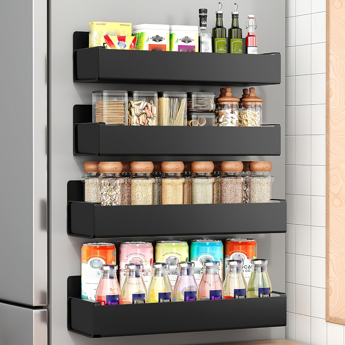 2/4 Movable Metal Refrigerator Magnetic Storage Rack, Multi-purpose Kitchen Bathroom Storage Box, Space-saving Multi-functional Organizer, Simple Appearance.
