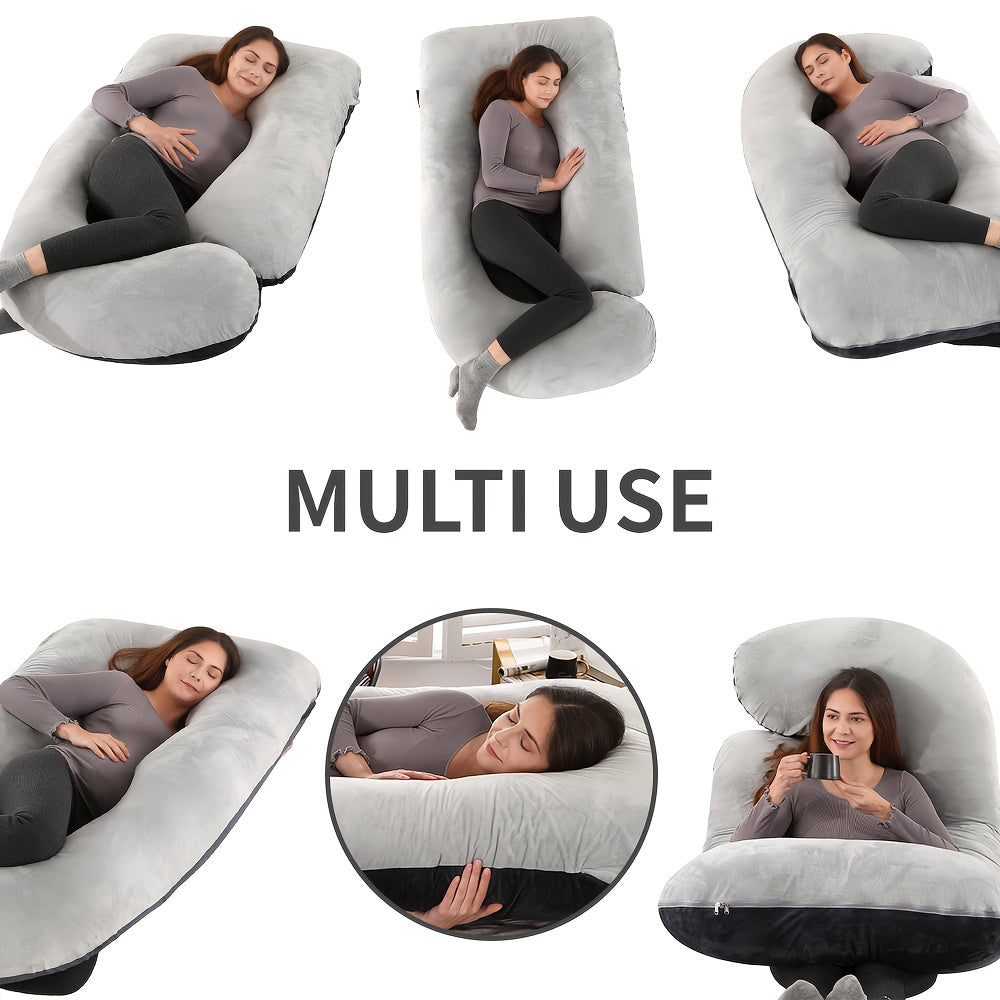 60-inch J-Shaped Full Body Pillow, Maternity Pillow, Maternity Full Body Pillow with Velvet Pillowcase, Full Body Pillow with Back, Leg, And Tummy Support, Helps Ensure Adequate, Comfortable Sleep, Halloween And Christmas Gift