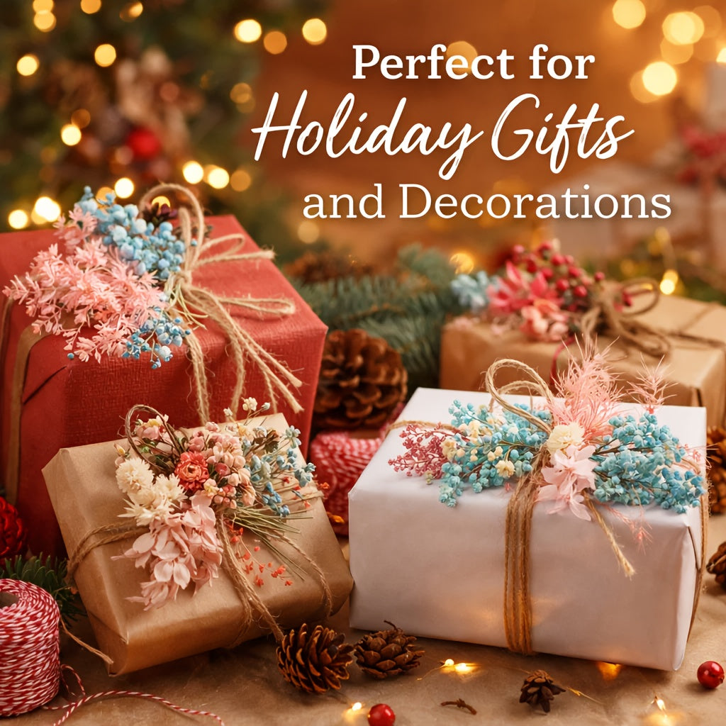 4 Boxes of Mixed Dried Flower Bouquet Sets - Decorative Materials with Dried Flowers And Leaves, Suitable for Resin Jewelry, Art Crafts, And Holiday Decorations (Includes a Greeting Card)