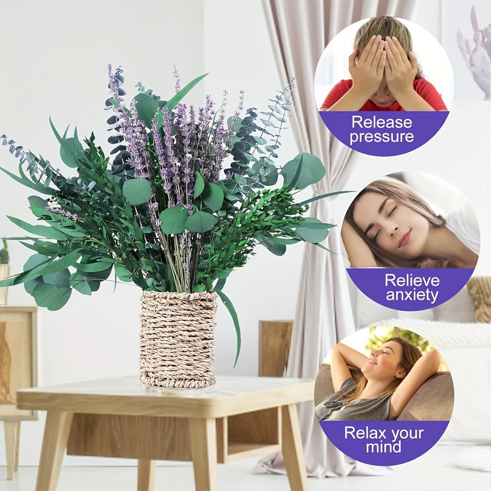 52pcs Natural Dried Eucalyptus & Lavender Bundle - Fragrant Shower Hanging Plant Mix with Silvery Dollar Leaves for Home Bathroom Decor