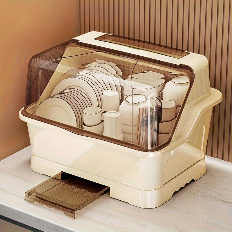 2025 Upgraded Covered Dish Organizer - Space-Saving Countertop & Cabinet Rack | Breezy Cream Cutlery Holder W/ Drain Plate | Dust-Proof Design & Effortless Setup The Best Gifts for Thanksgiving And Christmas
