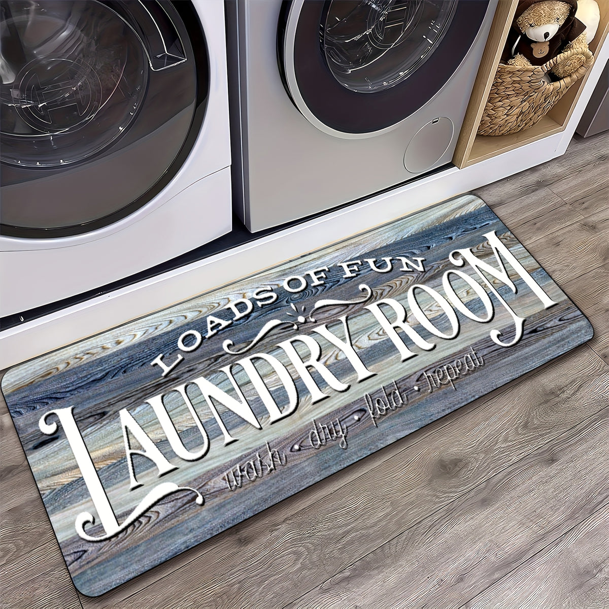 1pc Non Slip Laundry Room High Quality Runner Rug, Decor Non-Skid Comfort Standing Mat Machine Washable Text Design Laundry Mat, Floor Mats & Matting for Kitchen, Porch, Bathroom, Hotel, Commercial Laundry Rooms, And Home, Bathroom Rug 20x60in
