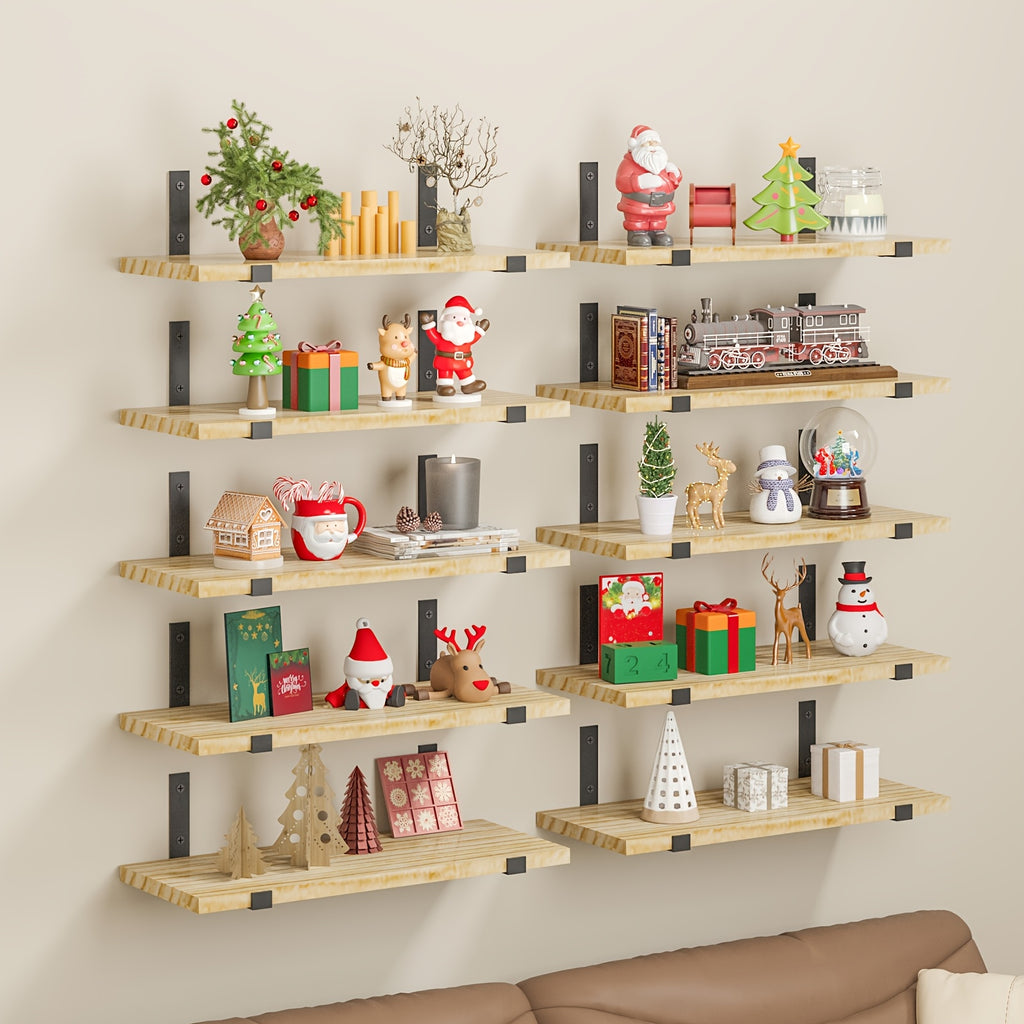 Floating Shelves 10-Piece Set, 15.8 x 5.9 Inch Wall Display Shelves for Books, Small Plants, Photos and Collectibles in Bedroom, Kitchen and Living Room