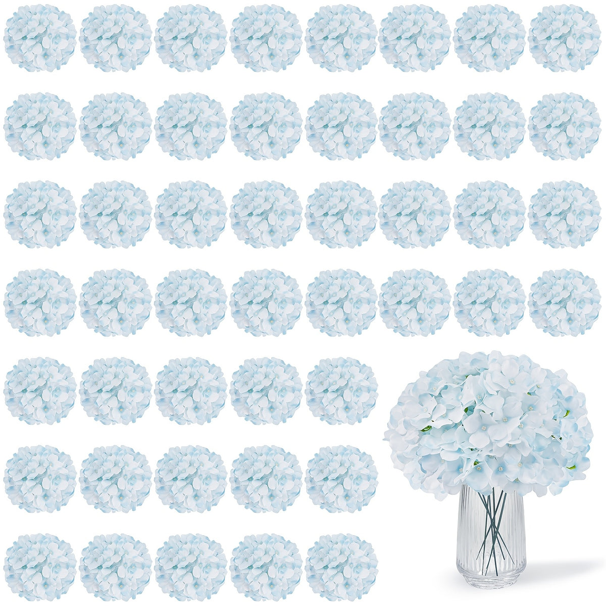 63pcs Artificial Hydrangea Flowers with Stems - Realistic Full Faux Silky Blooms, Round Heads Suitable for Wedding, Baby Shower, Garden, Party Decor, Home Decoration - Fake Flowers for Centerpieces, Arrangements, Year-Round Use