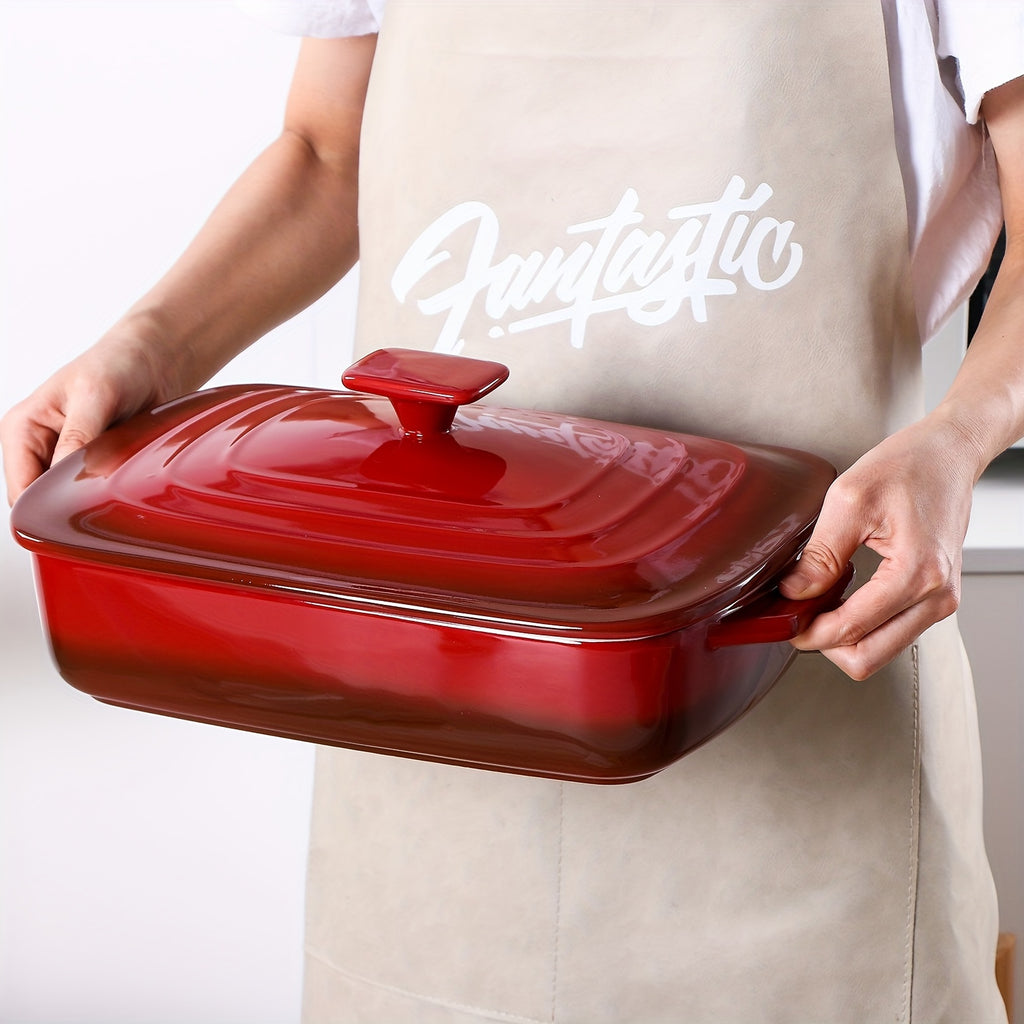 Large Ceramic Casserole Dish with Lid, 4.0 Quart Covered Rectangular Stoneware Baking Dishes for Oven, Deep 9x13 Inch Lasagna Pans for Baking and Serving, Perfect for mothers day gifts, Red
