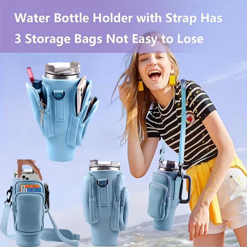 A Water Bottle Organizer With A Phone Pocket, Suitable For Men And Women, Can Accommodate A 40 Oz Stainless Steel Mug. The Adjustable Pouch Makes It A Perfect Gift Or Water Bottle Accessory For Stainless Steel Water Bottles