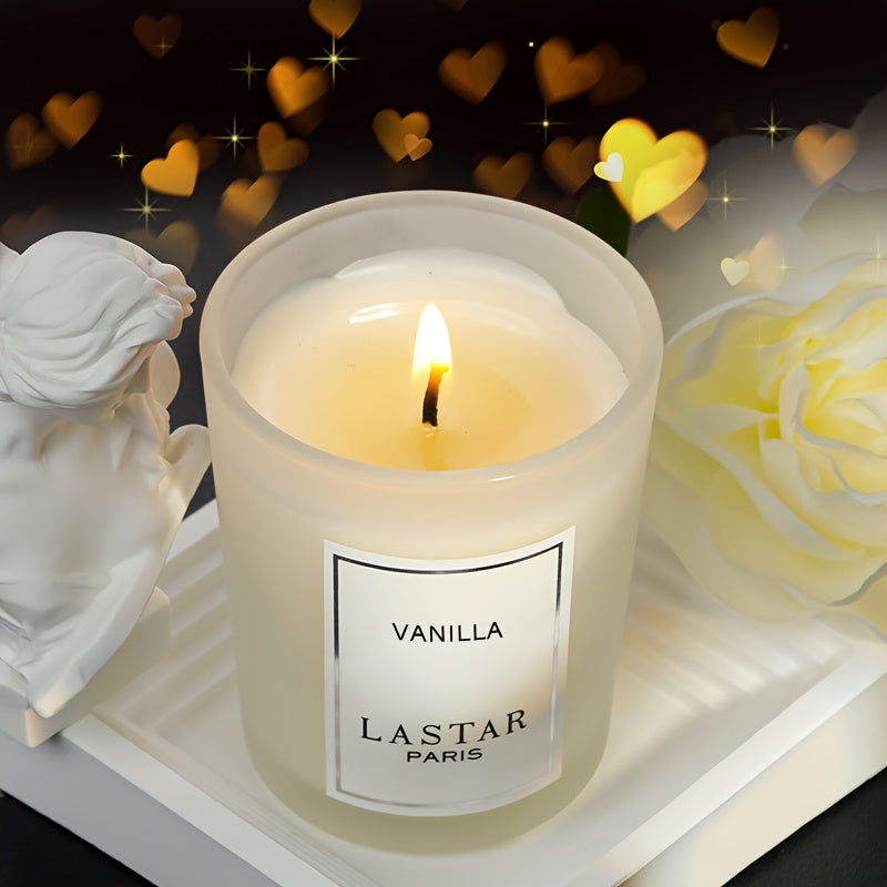 LASTAR Paris Vanilla Scented Candle - Elegant Round Soy Wax Jar with Glitter Accents, Perfect for Home, Hotel, Wedding Decor | Ideal Gift for Christmas, Halloween, Valentine's Day, Mother's Day, Net Content 70g