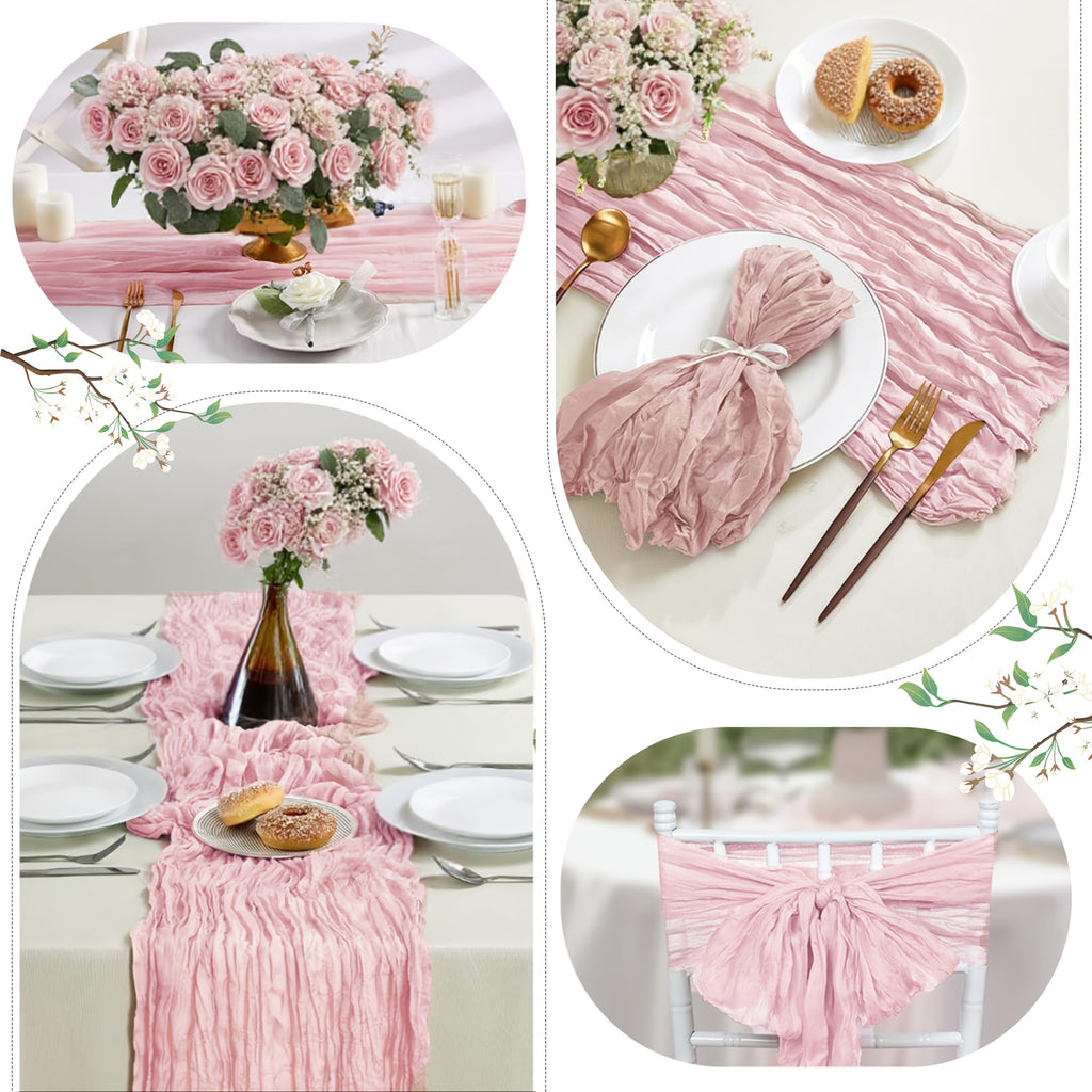Cheesecloth Table Runner Set of 10, 21.7 x 120 Inch Sheer Gauze Runners in 19 Colors for Boho Wedding Receptions Bridal Showers and Party Table Decor