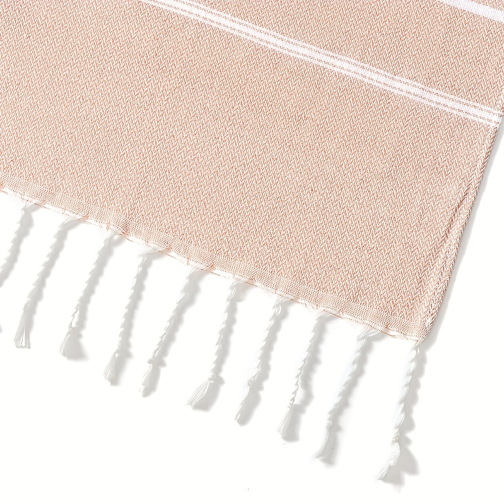 Turkish Style Striped Beach Towel, 90 x 180 cm Oversized Lightweight Quick-Drying Towel with Fringed Ends for Poolside Relaxing, Travel and Outdoor Days