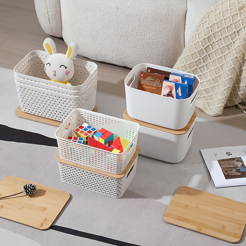 8pcs Plastic Storage Basket Set with Lids, Elegant And Spacious - Suitable for Desktop Organization, Document Storage, Storage, Home Organization - Multi-Functional Shelf Baskets