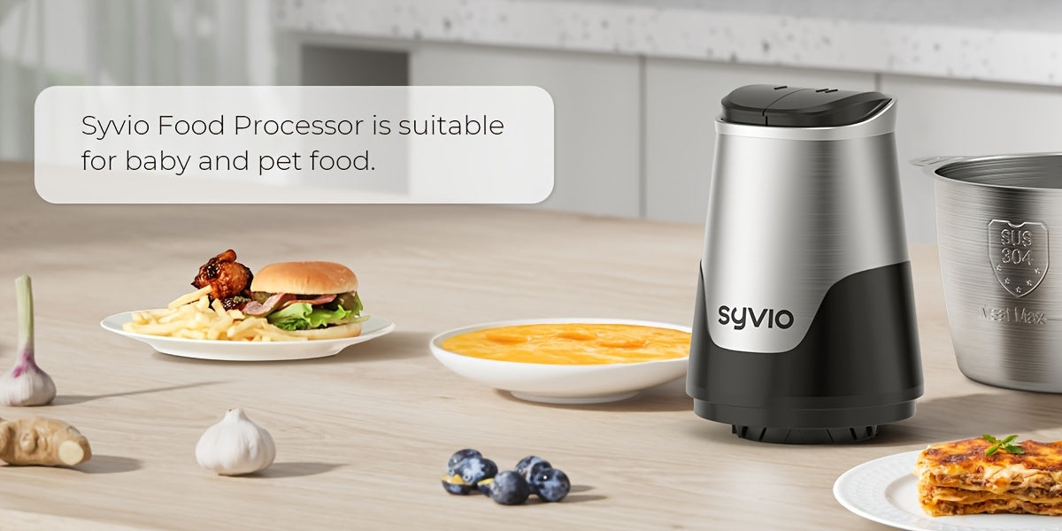 Syvio Food Processors with 2 Bowls, Meat Grinder 4 Bi-Level Blades, Mini Electric Food Chopper 450W, for Baby Food, Meat, Onion, Vegetable Chopper, 2 Speed, 8 Cup And 8 Cup, Christmas Gifts