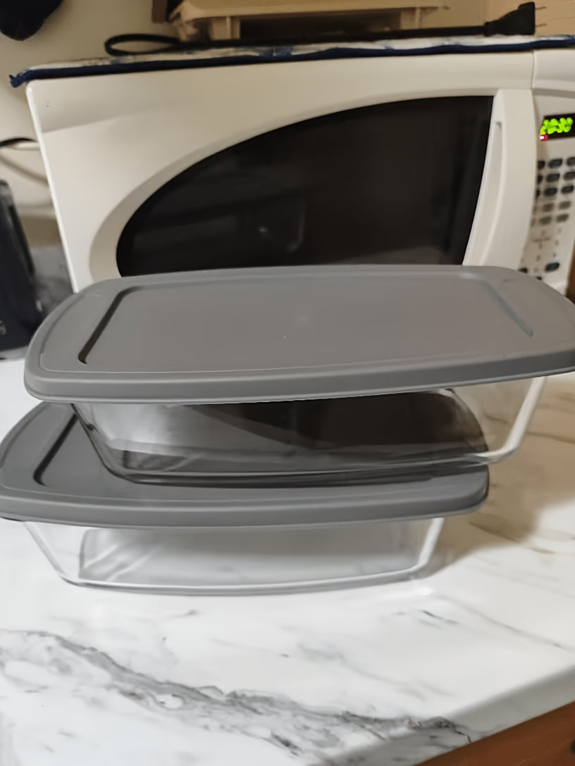 1/2pcs Large-Capacity Glass Baking Dish with Lid, 60.87oz/ 1.9 Qt, with Handles, Stackable, Microwave & Oven Safe, Specialized for Baking Bread & Cakes, Airtight Storage Container, Rectangular Toast Pan, Food Storage Container