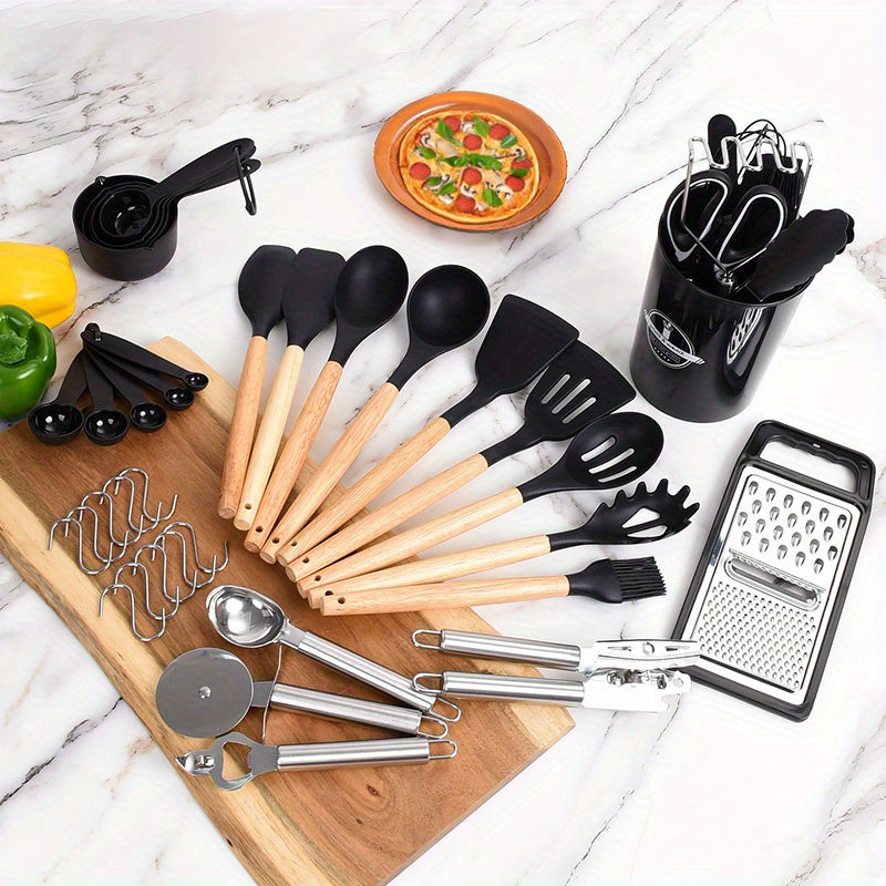 37/44pcs Complete Silicone Kitchen Cooking Utensil Set, Ultra Cost-Effective All-In-One Kitchen Gadgets, High Heat Resistant Non-Stick Cookware Tools, Dishwasher Safe, Ideal for Cooking Beginners And Kitchen Enthusiasts, Perfect Holiday Gift