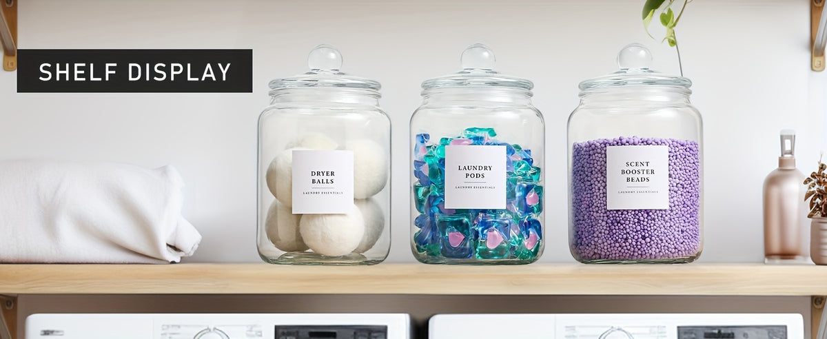 Glass Jars with Airtight Lids And Labels, Half Gallon Storage Containers with Spoons for Laundry Detergent, Pods, Scent Booster Beads, 1 2 3 4 Pack, Canisters