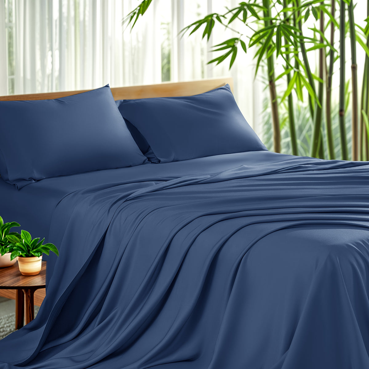 4pcs Cooling Bamboo Sheet Set, All-Season Comfort, 16" Deep Pocket, Wrinkle & Shrink Resistant, Y Soft Hotel Quality Bedding, Includes Fitted Sheet, Flat Sheet & 2 Pillowcases, Luxury Gift Box Packaging