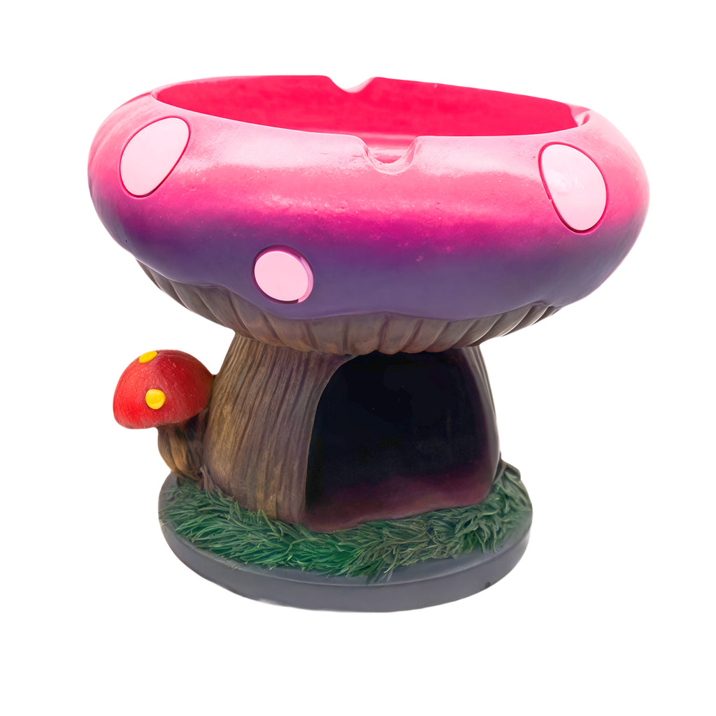 Fantastic Mushroom House Ashtray with Storage - 5.3”x4.5” Purple & Pink Resin Whimsical Mushroom-Shaped Ashtray with Cigarette Butt Slot & Storage Compartment, Humorous Home & Office Decor, Contemporary Irregular Design, No Electricity Needed, Durable Res