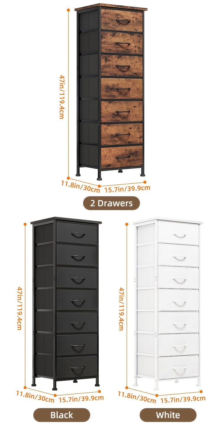 Tall Fabric Drawer Dresser, 6 or 7 Drawer Vertical Storage Organizer in Black, Brown, White or Gray for Bedroom Clothes, Closets and Entryways
