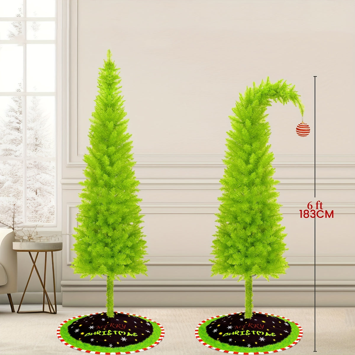 6-Foot Christmas Tree, Shop Window Decoration, Bendable, with Tree Skirt, String Lights, Christmas Ball, Artificial Christmas Tree Stand, Unique Christmas Tree Decorations, Party Christmas Decorations