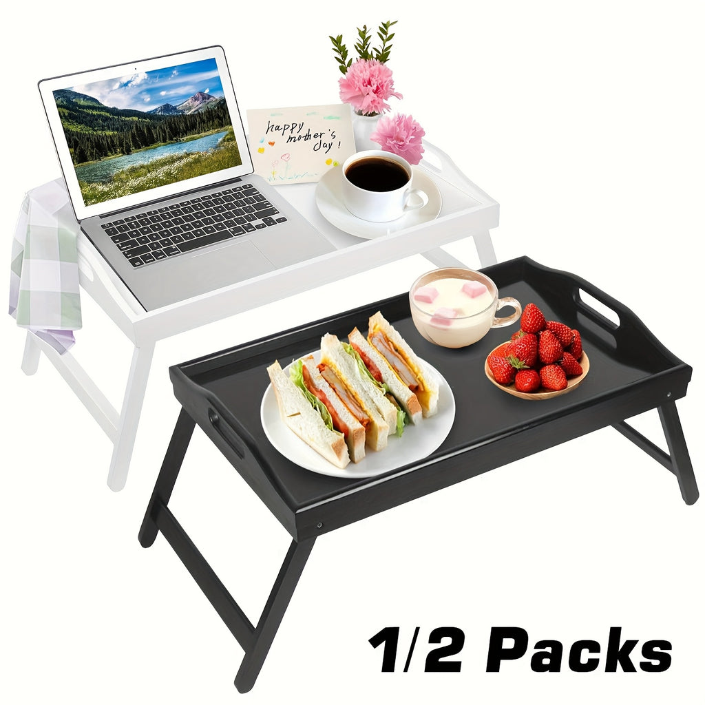 A Bamboo Bed Tray Table Measuring 19.32 by 11.83 Inches, Featuring Handles And Folding Legs, Perfect for Breakfast, Snacks, Or Working While on The Sofa Or Bed, Sold in a Half Pack