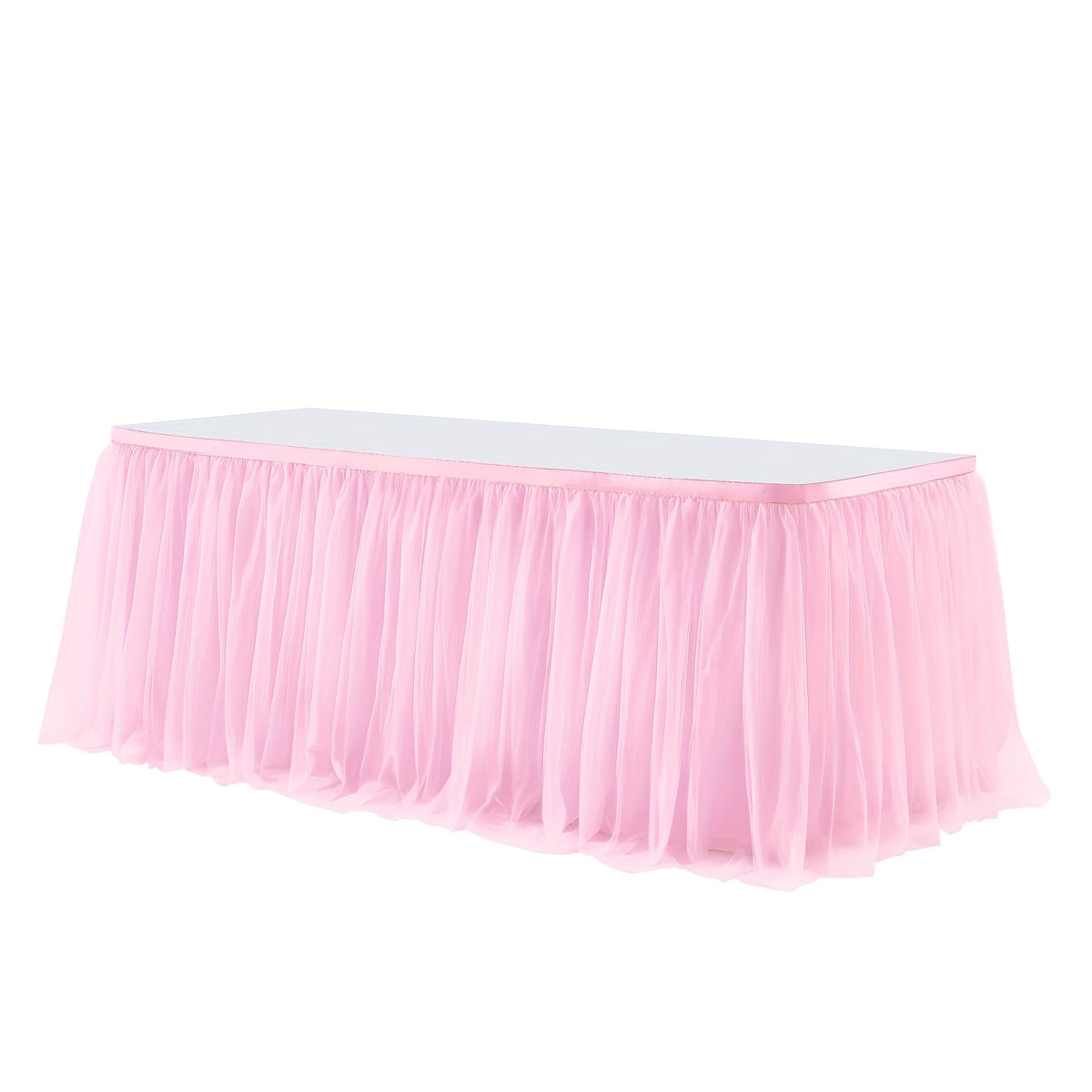 6Ft Pink Tulle Table Skirt Tablecloth, Pink Ruffle Tutu Table Skirts, for Rectangle Tables Or Round Tables Desk Skirt for Princess Birthday Party Cake Dessert Table Decorations Halloween, Christmas