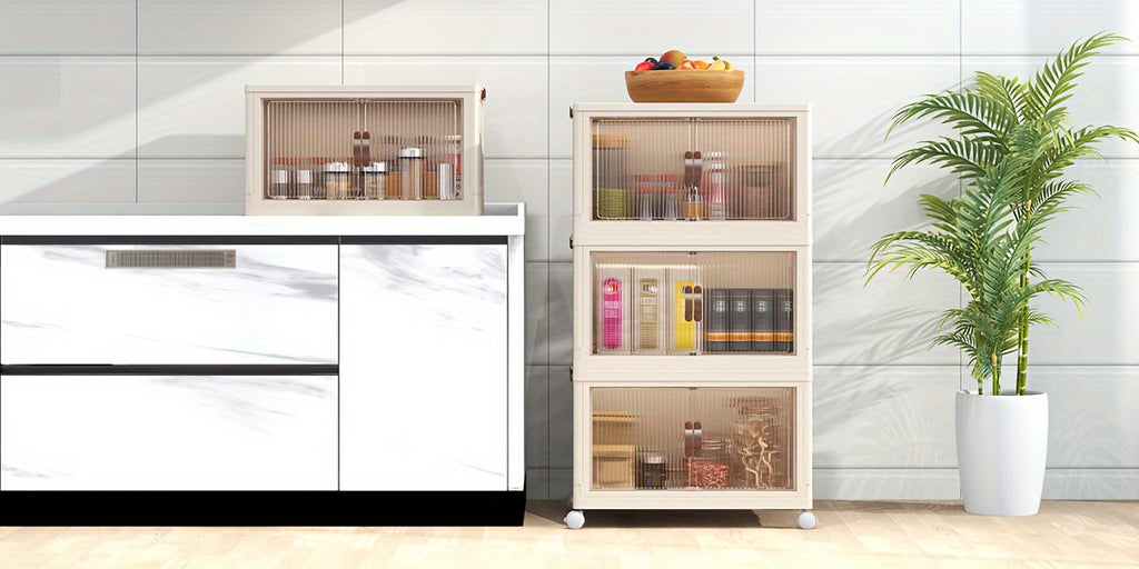 (19.29inch/29.53inch) White Foldable Storage Cabinet with Lid And Stackable Wheels - Clothes And Bedding. Space-Saving Wardrobe for Snacks And - Durable Organizer, Perfect for Bedrooms And Game Rooms, 2/3/4/5 Packs, Etc