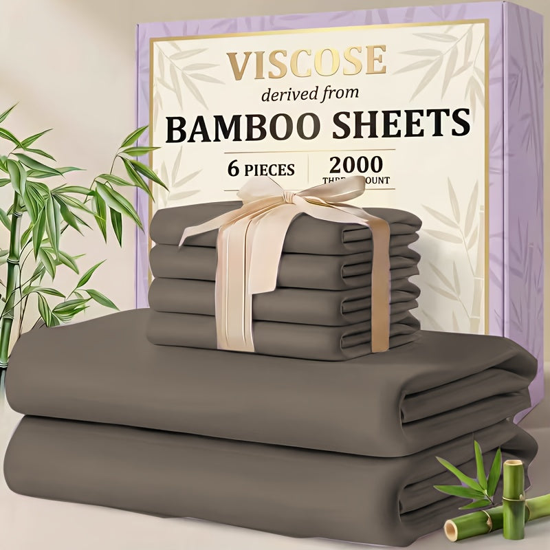 4/6pcs Cooling Bamboo Sheet Sets - Queen Size Soft 2000TC Luxurious Hotel Sheets, Luxury Kids Fitted Sheet, with 16-Inch Deep Pocket, Kids Sheet & Pillowcases And Breathable Night Sweats, Suitable for All Seasons, Twin/Full/Queen/King