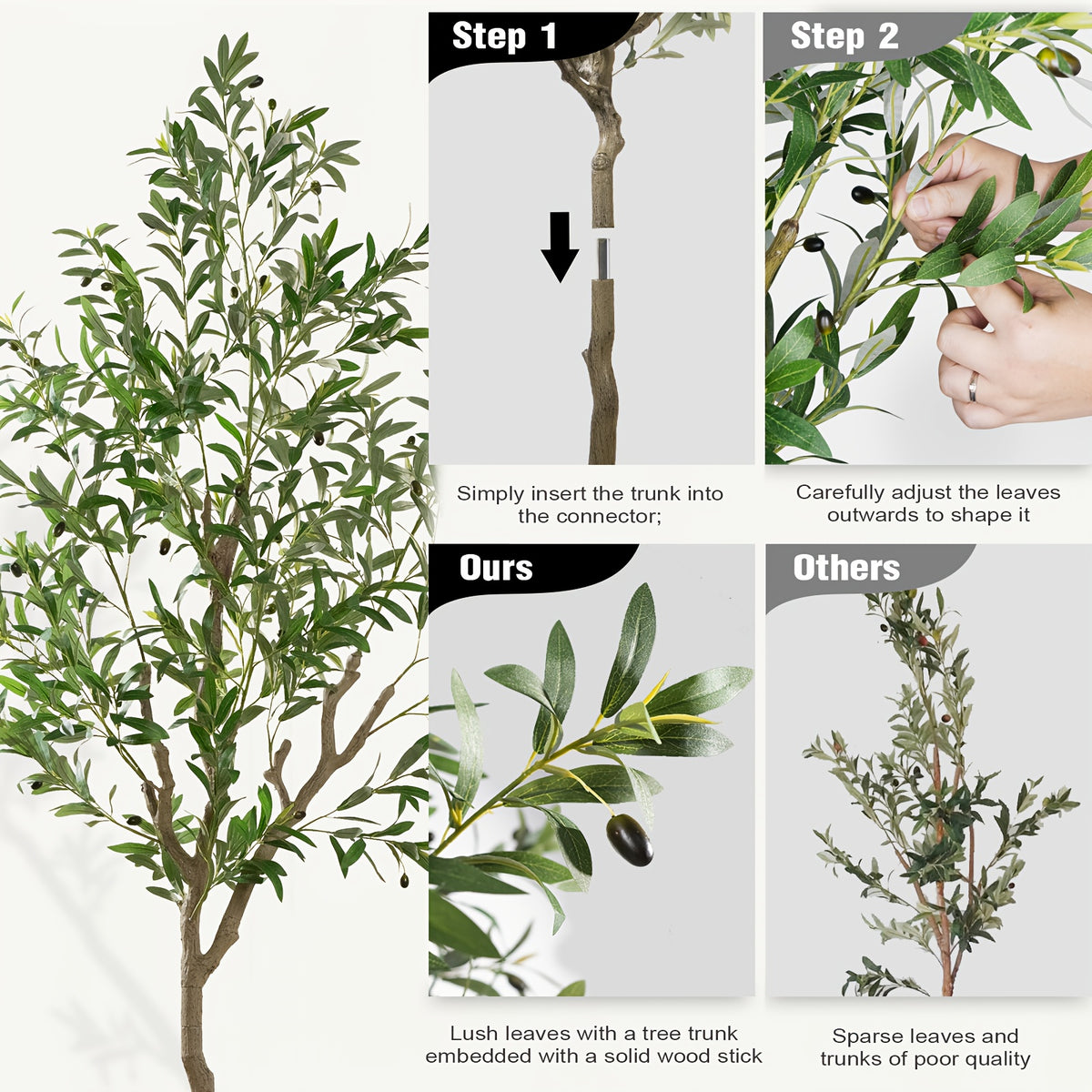 Artificial Olive Tree with Nursery Planter, 74 Inch, 7.2 Foot or 8 Foot Faux Greenery with Lifelike Leaves and Fruits for Home and Patio Styling