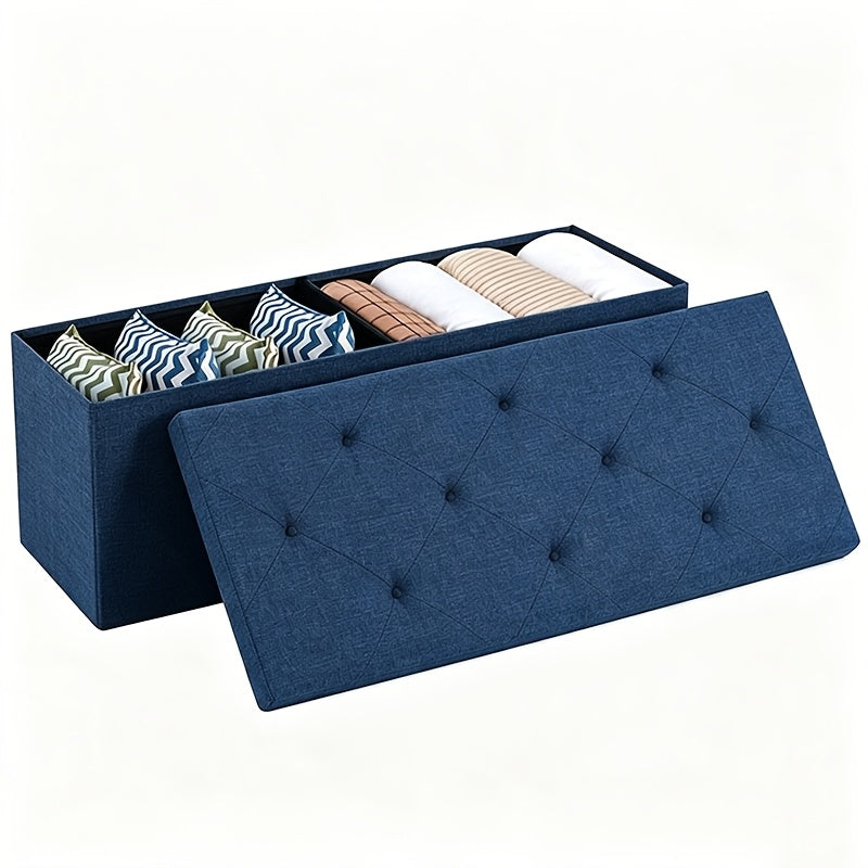 30/43 Inch Heavy Duty Folding Storage Ottoman Bench with Shoe Cabinet & Thick Padded Seat - Retro Suitable for Small Spaces, Multifunctional Footrest Stool, End of Bed Bench for Bedroom, Living Room, Entryway, Fabric,