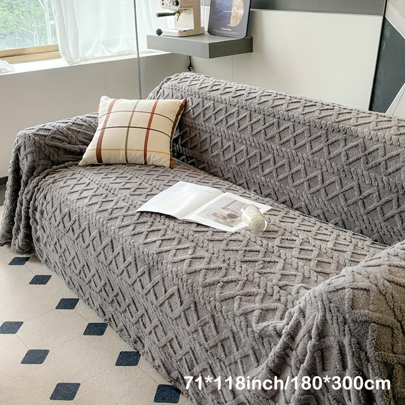 1pc Modern Jacquard Shu Velveteen Sofa Throw Cover - Pet Friendly Slipcover with Soft Plush Feel - Machine Washable, Non-Printing Single Piece Couch Protector for Home Decor - Fits Armchair to 4-Seater Sectional Sofas