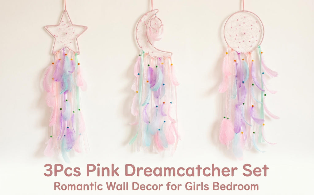 3pcs/LOT Star Moon Sun Dream Catcher Pink Room Decor for Teen Girls Kids Girls Room Decor Princess Bedroom Decor