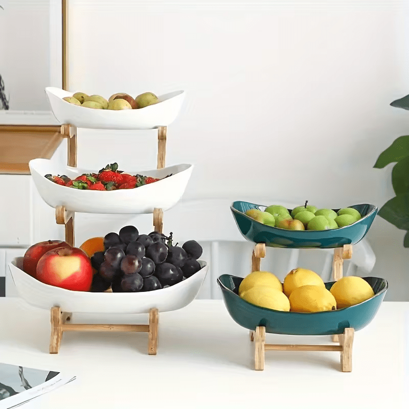 2/3-Tier Creative Plastic Fruit Plate | Elegant Wooden Design Suitable for Family Snacks And Bread Plastic Trays in The Living Room, Space-Saving Design, Easy to Assemble, Birthday Gift