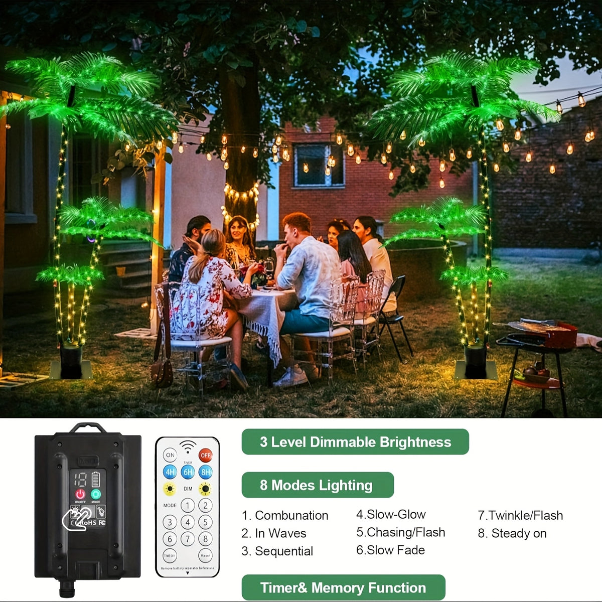 Solar-Powered 7ft Triple Trunk Artificial Palm Tree with 260 LED Lights - Metal Outdoor/Indoor Decor for Tiki Bars, Patios, Beaches, Holidays & Parties (Christmas, Halloween, Valentine's Day), Palm Tree Decor, Holiday Decoration, Tropical Decor, Durable D