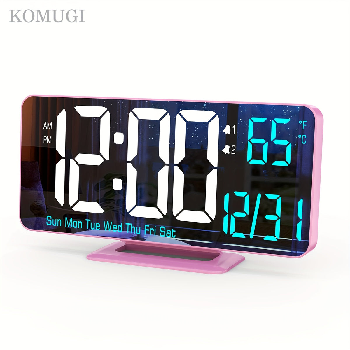 WHEAT Digital Alarm Clock for Bedroom - Corded Electric Desk Clock with LED Display, Date & Temperature, Dual Beep Alarm, Adjustable Brightness, USB Powered with 12/24H Format - Rectangle Plastic Frame