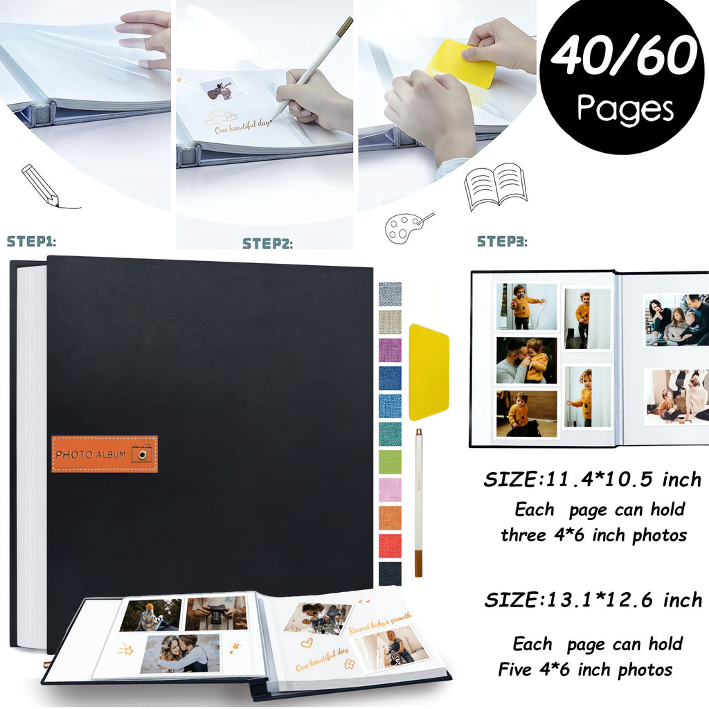 1pc Large Photo Album Self-Adhesive 4X6 5X7 8X10 Scrapbook Album Picture Book, Gifts for Mom, Family Baby And Wedding, with Metal Pen And Plastic Board Photo Album Book Valentine'S Day Gifts Mother'S Day Gift