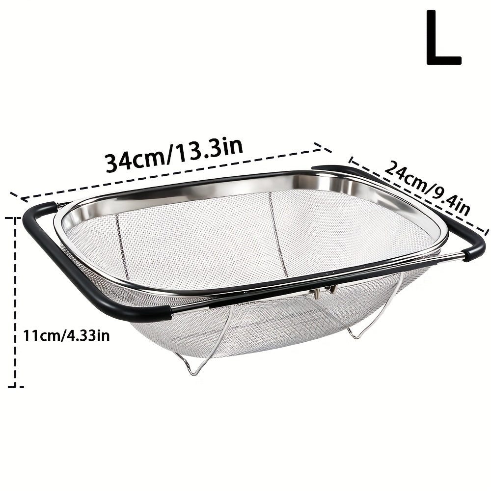 Expandable Stainless Steel Filter Over the Sink Colander - Strainers and Colanders - Sink Strainer Basket - Expandable Fine Mesh Strainer with Rubber Grip for Veggie, Fruits, Pasta, Home Kitchen Essentials